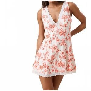 NEW SKY TO MOON floral v-neck scallop lace mini dress in orange